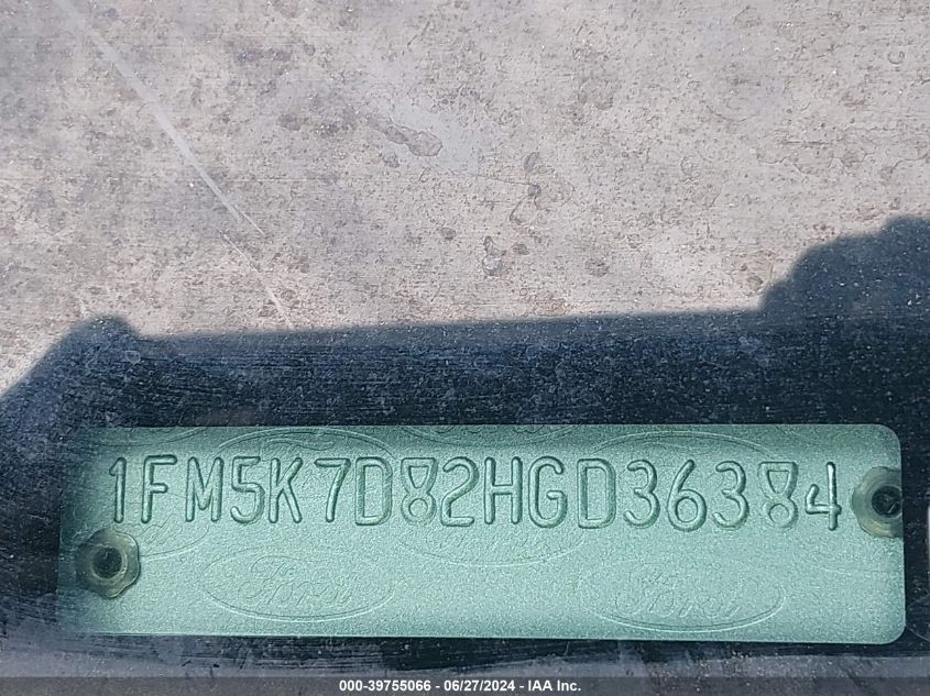 2017 Ford Explorer Xlt VIN: 1FM5K7D82HGD36384 Lot: 39755066