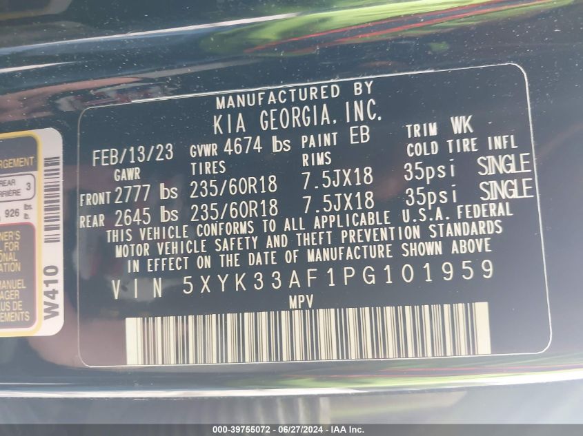 2023 Kia Sportage Ex VIN: 5XYK33AF1PG101959 Lot: 39755072
