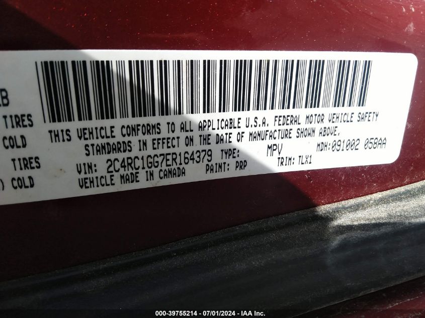 2014 Chrysler Town & Country Limited VIN: 2C4RC1GG7ER164379 Lot: 39755214