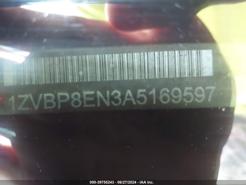 2010 Ford Mustang VIN: 1ZVBP8EN3A5169597 Lot: 39755243