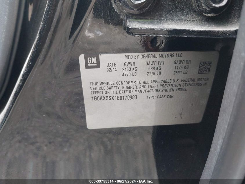 2014 Cadillac Cts Luxury Collection VIN: 1G6AX5SX1E0170983 Lot: 39755314