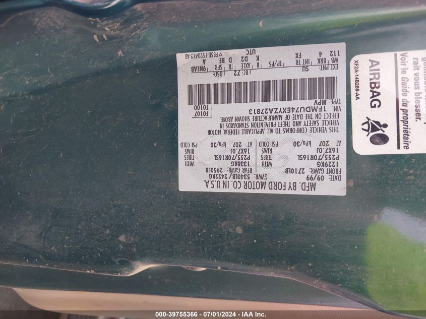 2000 Ford Explorer Eddie Bauer VIN: 1FMDU74EXYZA27813 Lot: 39755366