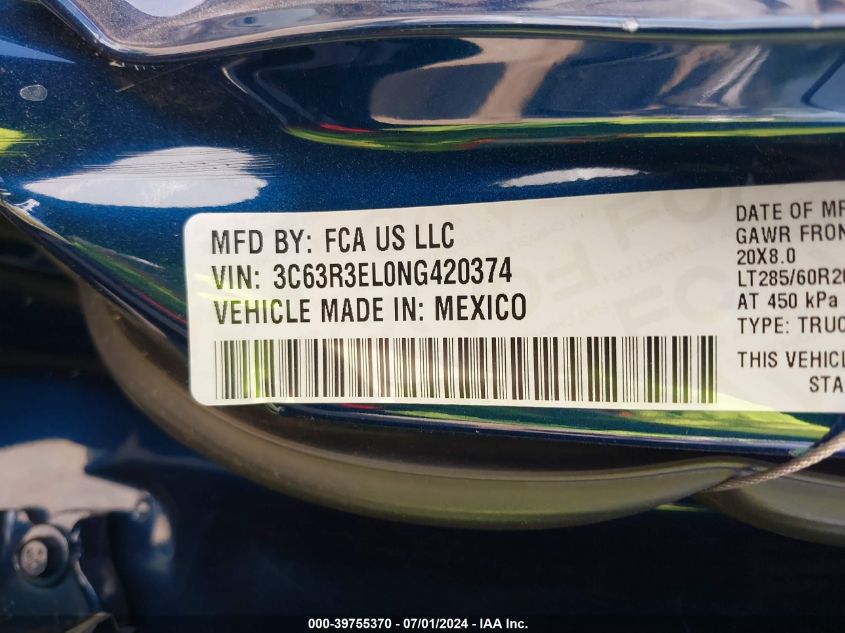 2022 Ram 3500 Laramie 4X4 6'4 Box VIN: 3C63R3EL0NG420374 Lot: 39755370