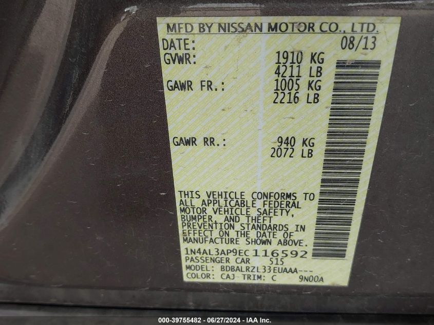 1N4AL3AP9EC116592 2014 Nissan Altima 2.5 S