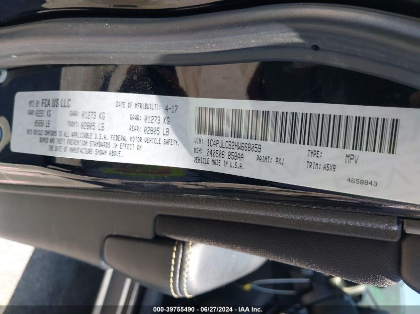 2017 Jeep Cherokee Latitude VIN: 1C4PJLCB2HW668059 Lot: 39755490