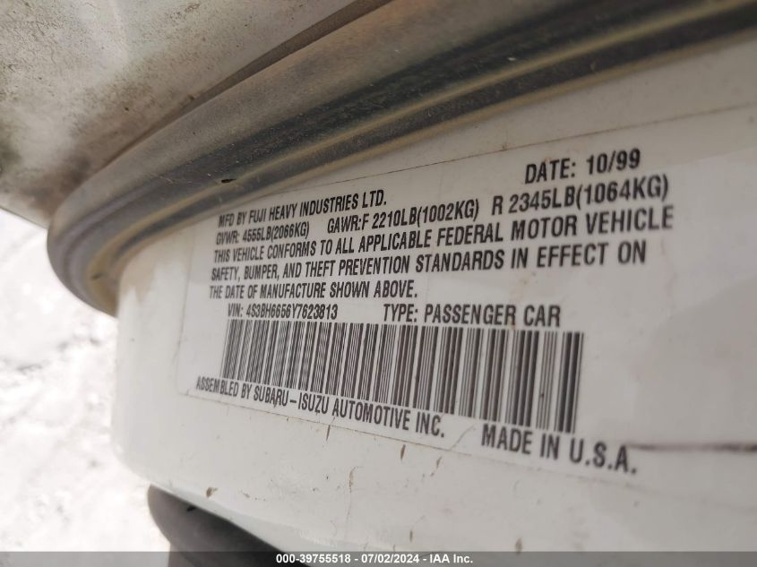 2000 Subaru Legacy Outback VIN: 4S3BH6656Y7623813 Lot: 39755518
