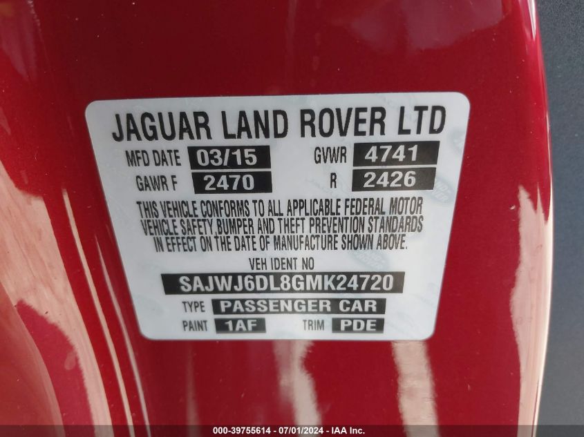 2016 Jaguar F-Type R VIN: SAJWJ6DL8GMK24720 Lot: 39755614