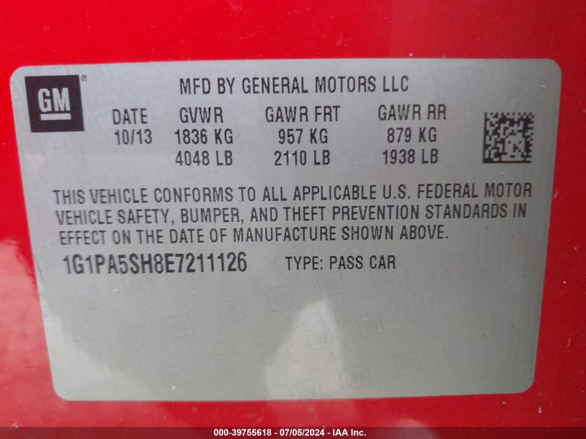 2014 Chevrolet Cruze Ls Auto VIN: 1G1PA5SH8E7211126 Lot: 39755618