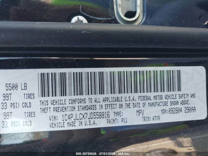 2018 Jeep Cherokee Latitude Fwd VIN: 1C4PJLCX7JD558816 Lot: 39755626