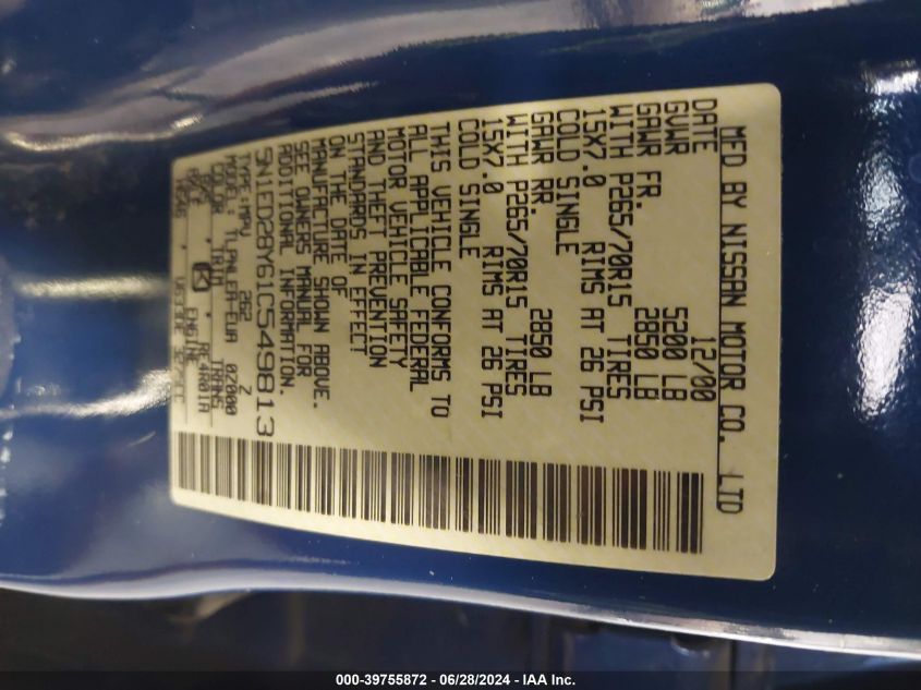 2001 Nissan Xterra Xe/Se VIN: 5N1ED28Y61C549813 Lot: 39755872