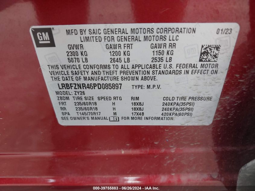 2023 Buick Envision Essence Fwd VIN: LRBFZNR46PD085897 Lot: 39755883