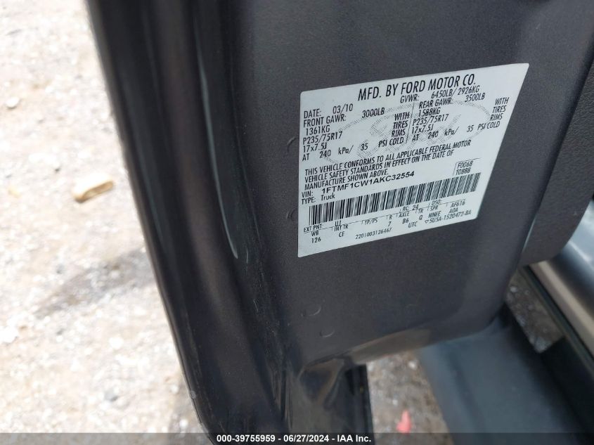 2010 Ford F-150 Stx/Xl/Xlt VIN: 1FTMF1CW1AKC32554 Lot: 39755959