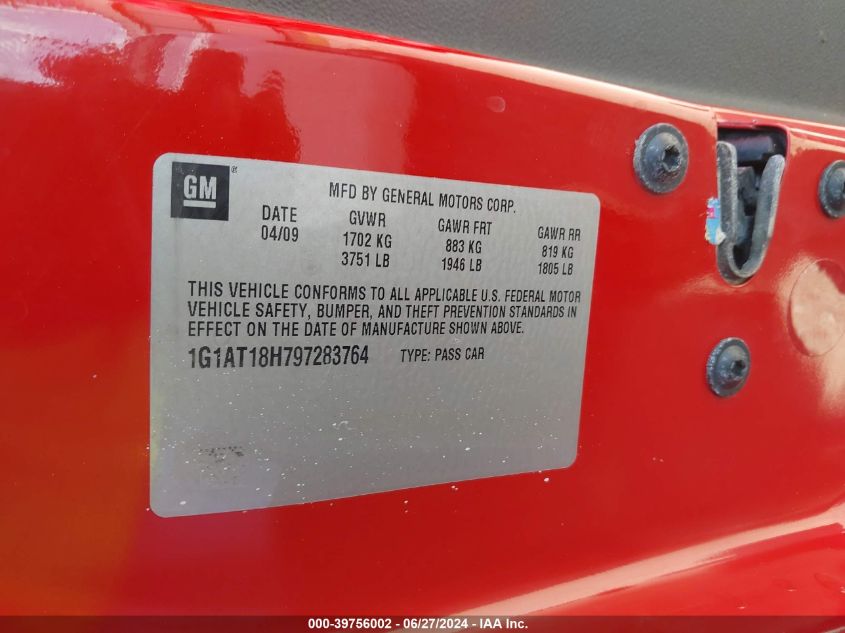 2009 Chevrolet Cobalt Lt W/2Lt VIN: 1G1AT18H797283764 Lot: 39756002