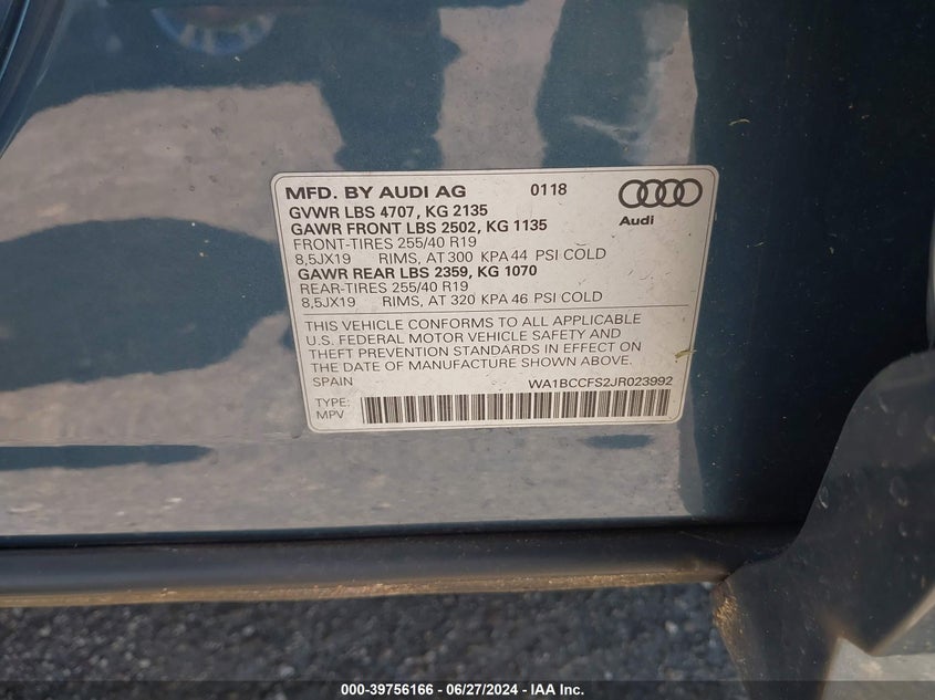 VIN WA1BCCFS2JR023992 2018 AUDI Q3 2.0T PREMIUM/2.0T SPORT PREMIUM