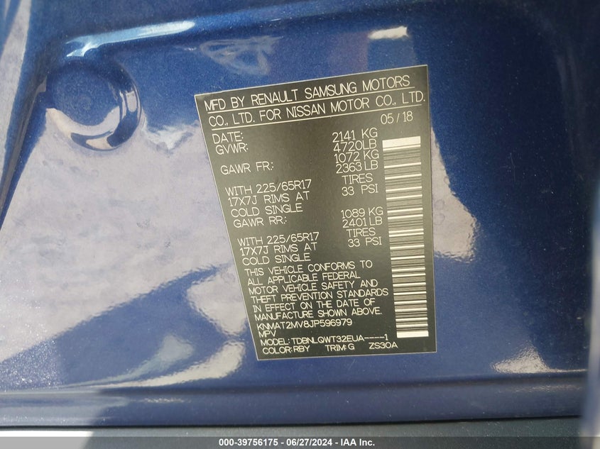 2018 NISSAN ROGUE SV - KNMAT2MV8JP596979