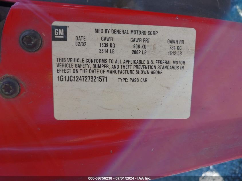 2002 Chevrolet Cavalier VIN: 1G1JC124727321571 Lot: 39756238