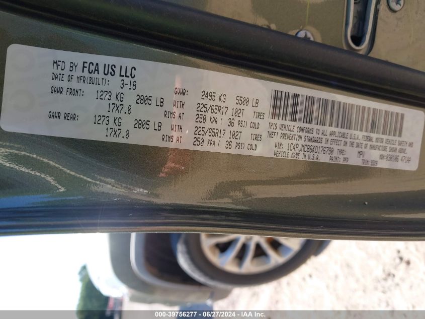 2019 Jeep Cherokee Latitude VIN: 1C4PJMCB6KD176790 Lot: 39756277