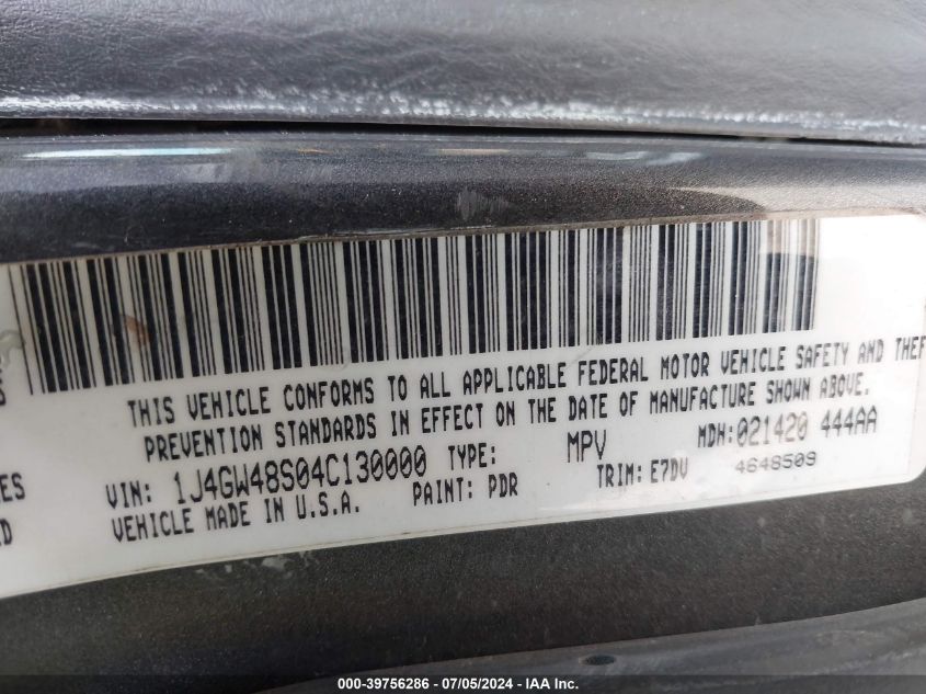 2004 Jeep Grand Cherokee Laredo VIN: 1J4GW48S04C130000 Lot: 39756286