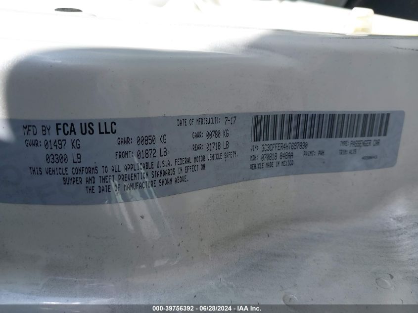 2017 Fiat 500C Lounge VIN: 3C3CFFER4HT697830 Lot: 39756392