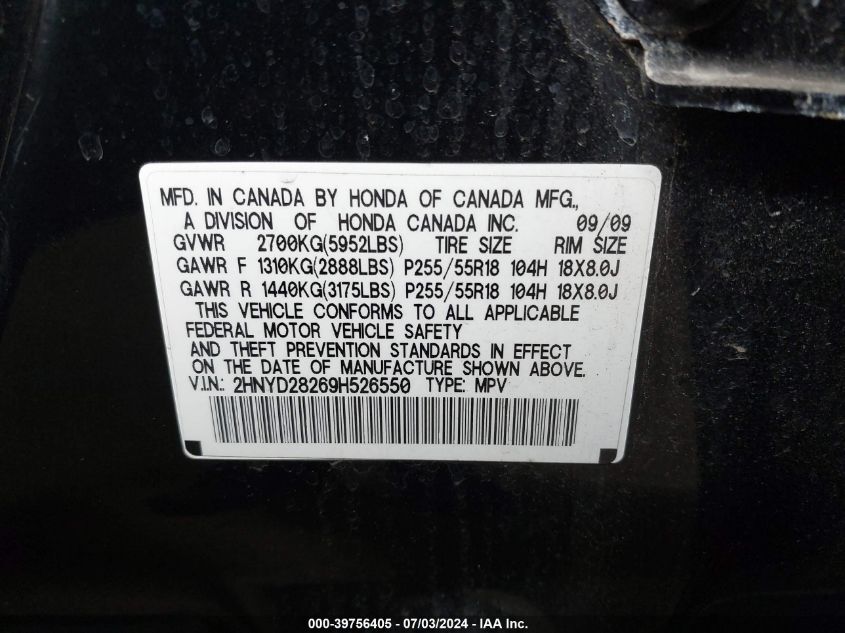 2HNYD28269H526550 2009 Acura Mdx