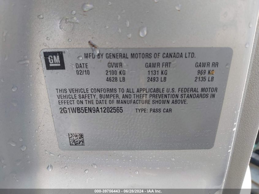 2010 Chevrolet Impala Lt VIN: 2G1WB5EN9A1202565 Lot: 39756443