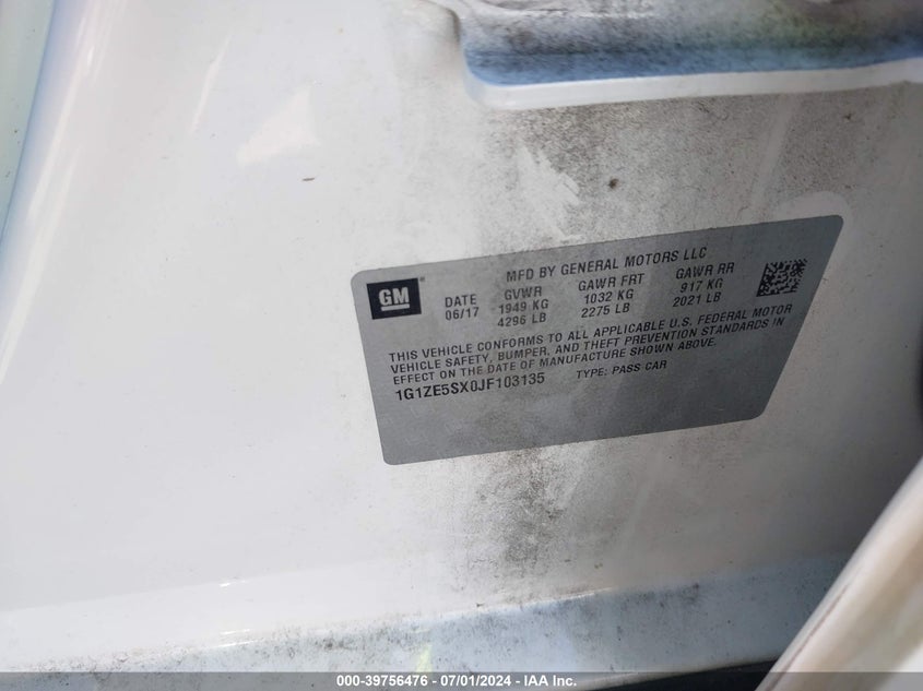 2018 Chevrolet Malibu Premier VIN: 1G1ZE5SX0JF103135 Lot: 39756476