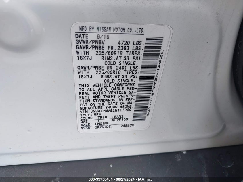 2020 NISSAN ROGUE SV INTELLIGENT AWD - JN8AT2MV9LW117000