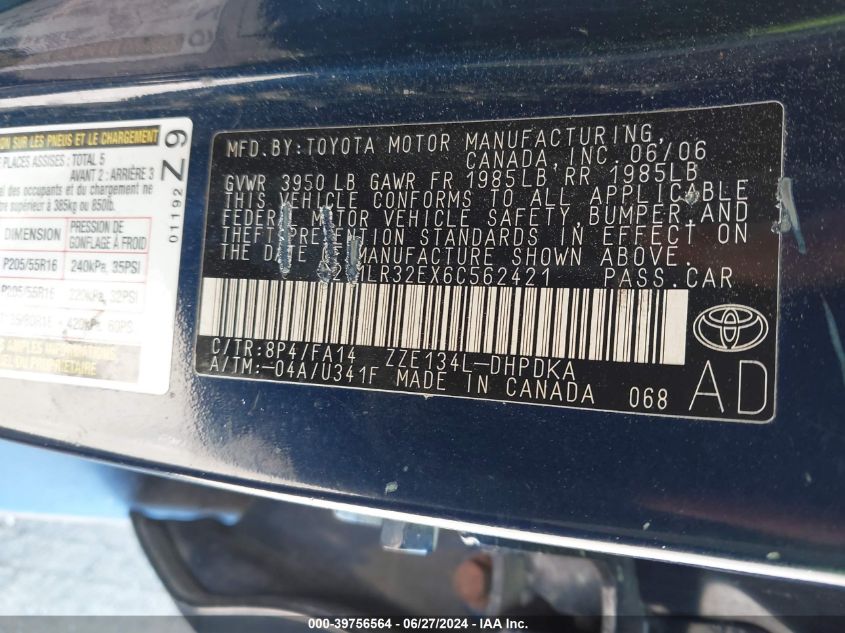 2T1LR32EX6C562421 2006 Toyota Matrix