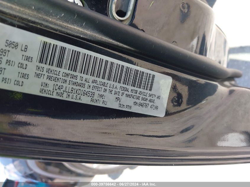 2019 Jeep Cherokee Latitude Plus VIN: 1C4PJLLB1KD164539 Lot: 39756642