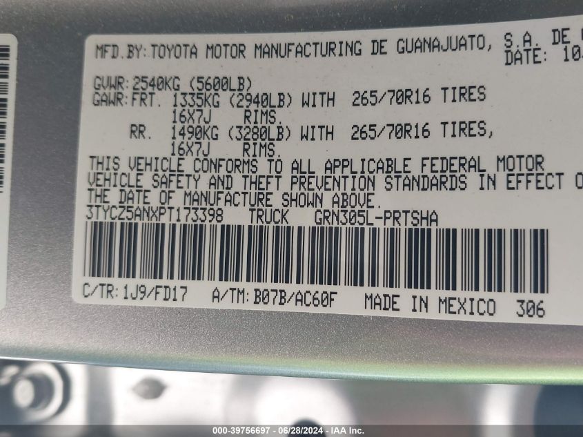 2023 Toyota Tacoma Trd Off Road VIN: 3TYCZ5ANXPT173398 Lot: 39756697