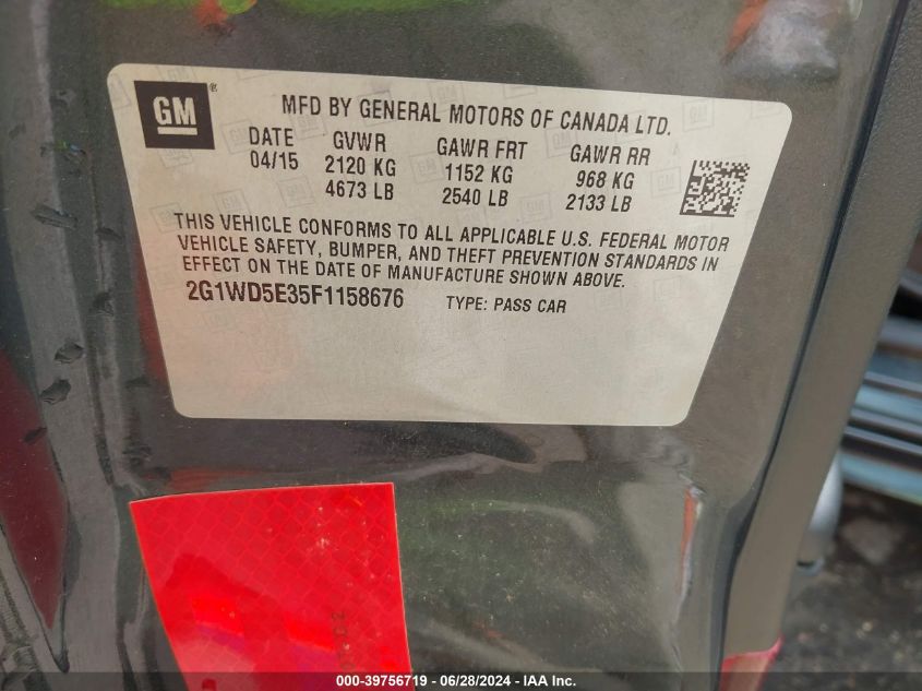 2015 Chevrolet Impala Limited Police VIN: 2G1WD5E35F1158676 Lot: 39756719