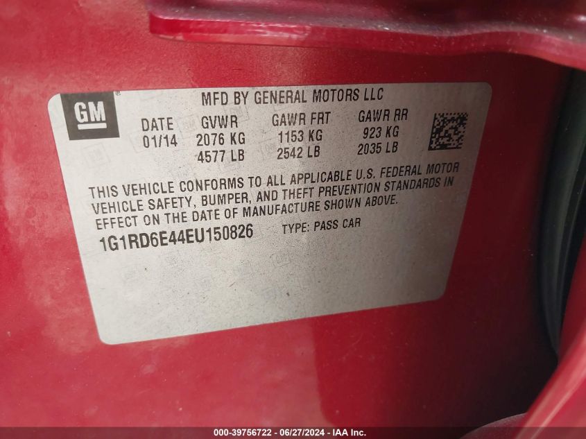 2014 CHEVROLET VOLT - 1G1RD6E44EU150826