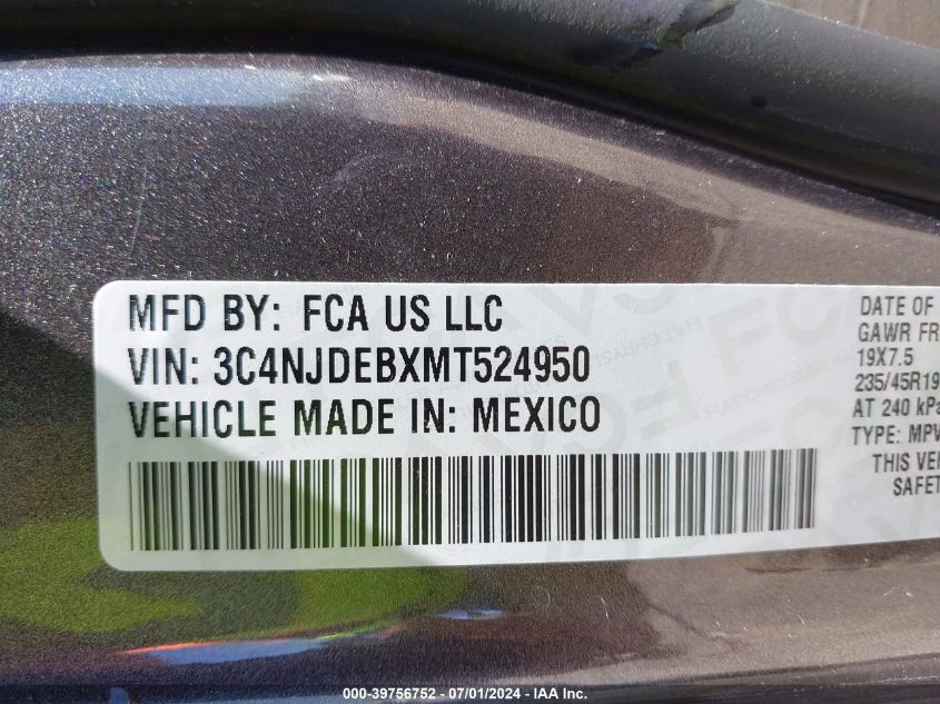 2021 Jeep Compass 80Th Anniversary 4X4 VIN: 3C4NJDEBXMT524950 Lot: 39756752