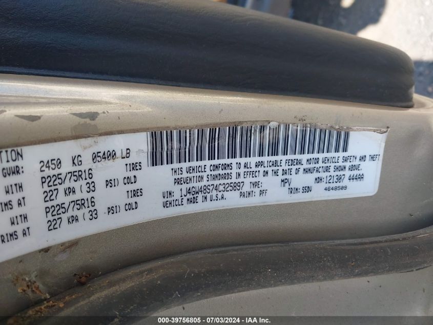 2004 Jeep Grand Cherokee Laredo VIN: 1J4GW48S74C325897 Lot: 39756805