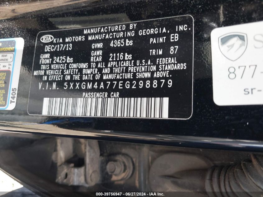 2014 Kia Optima Lx VIN: 5XXGM4A77EG298879 Lot: 39756947