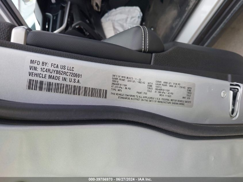 2024 Jeep Grand Cherokee Limited 4Xe VIN: 1C4RJYB62RC720691 Lot: 39756970