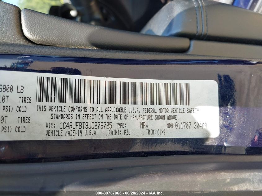 2018 Jeep Grand Cherokee Limited 4X4 VIN: 1C4RJFBT9JC276725 Lot: 39757063