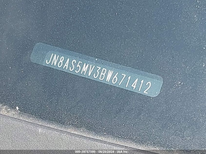 2011 Nissan Rogue S VIN: JN8AS5MV3BW671412 Lot: 39757090