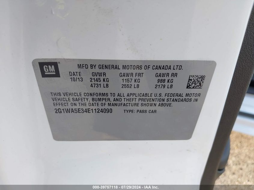 2014 Chevrolet Impala Limited Ls VIN: 2G1WA5E34E1124090 Lot: 39757118