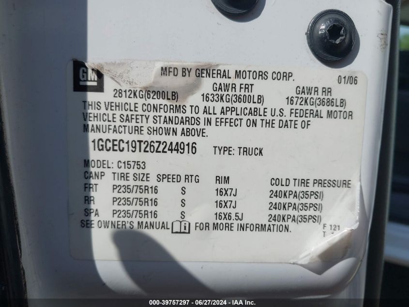 2006 Chevrolet Silverado 1500 Hybrid Lt1 VIN: 1GCEC19T26Z244916 Lot: 39757297