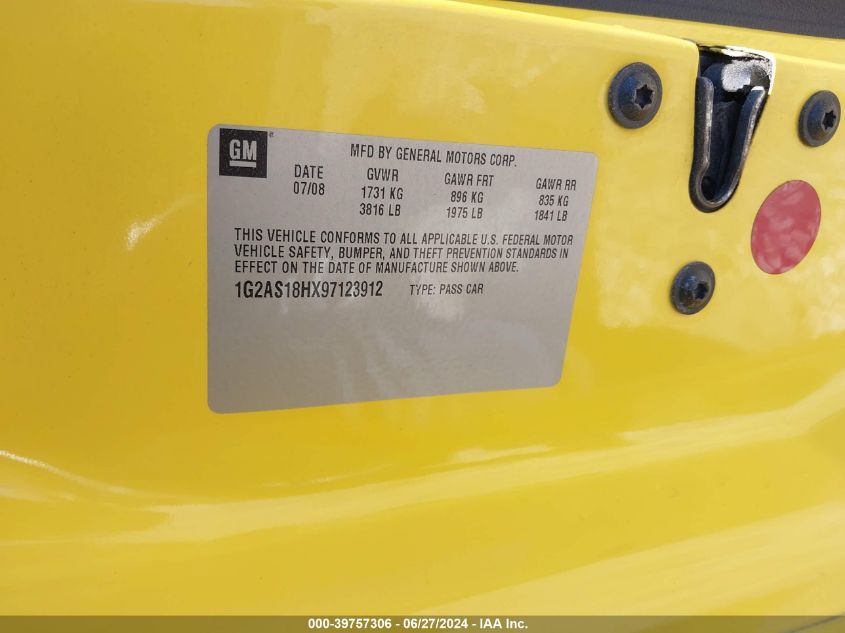 2009 Pontiac G5 VIN: 1G2AS18HX97123912 Lot: 39757306