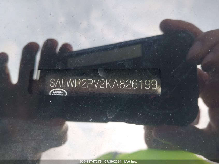 2019 Land Rover Range Rover Sport Hse VIN: SALWR2RV2KA826199 Lot: 39757375