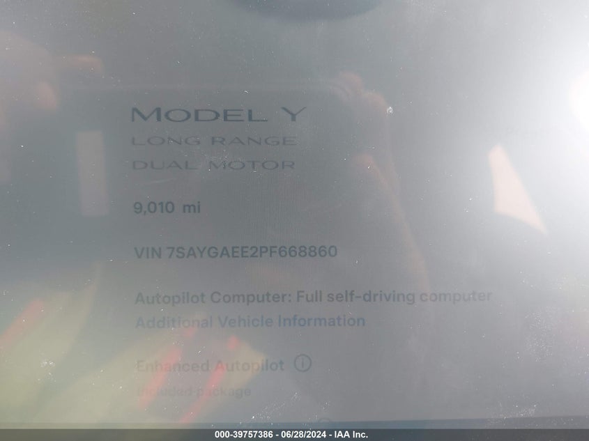 2023 TESLA MODEL Y U   U(VIN: 7SAYGAEE2PF668860