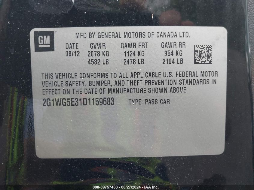 2G1WG5E31D1159683 | 2013 CHEVROLET IMPALA