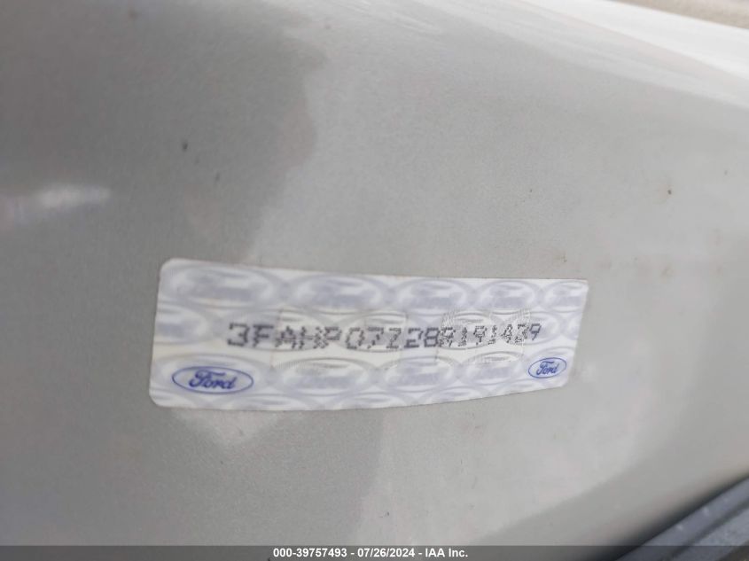 2008 Ford Fusion Se VIN: 3FAHP07Z28R191439 Lot: 39757493