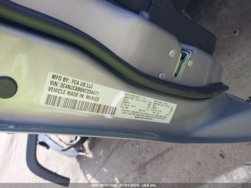 2022 Jeep Compass Altitude Fwd VIN: 3C4NJCBB6NT234477 Lot: 39757584