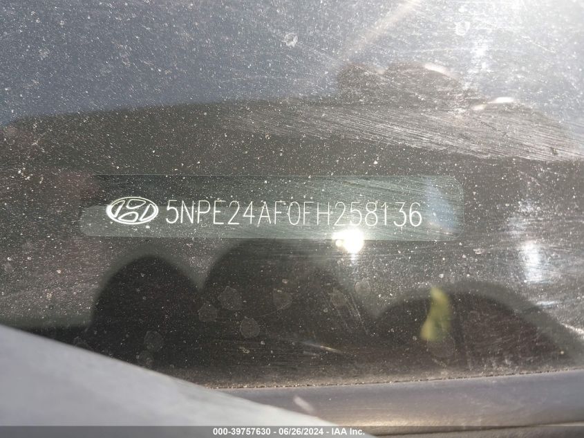 2015 Hyundai Sonata Se VIN: 5NPE24AF0FH258136 Lot: 39757630