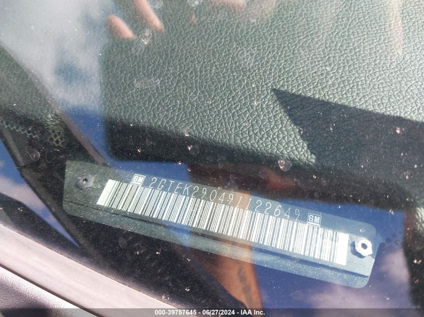 2009 GMC Sierra 1500 Sle VIN: 2GTEK290491122649 Lot: 39757645