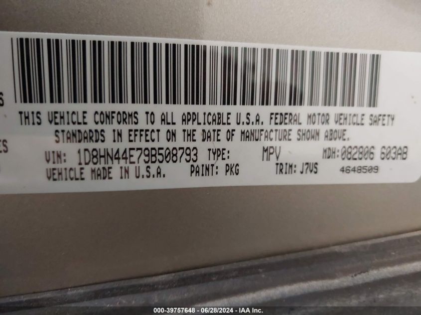 2009 Dodge Grand Caravan Se VIN: 1D8HN44E79B508793 Lot: 39757648