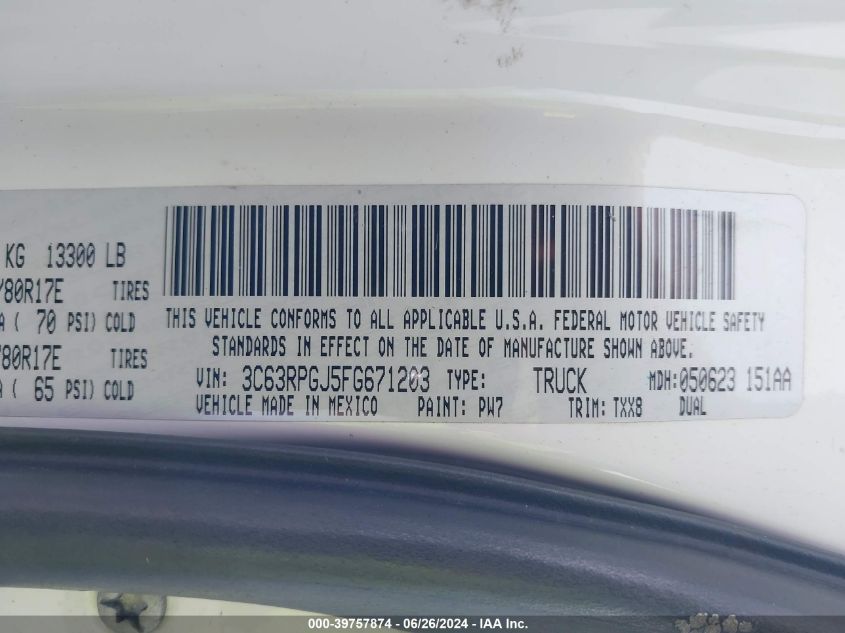 2015 Ram 3500 Tradesman VIN: 3C63RPGJ5FG671203 Lot: 39757874